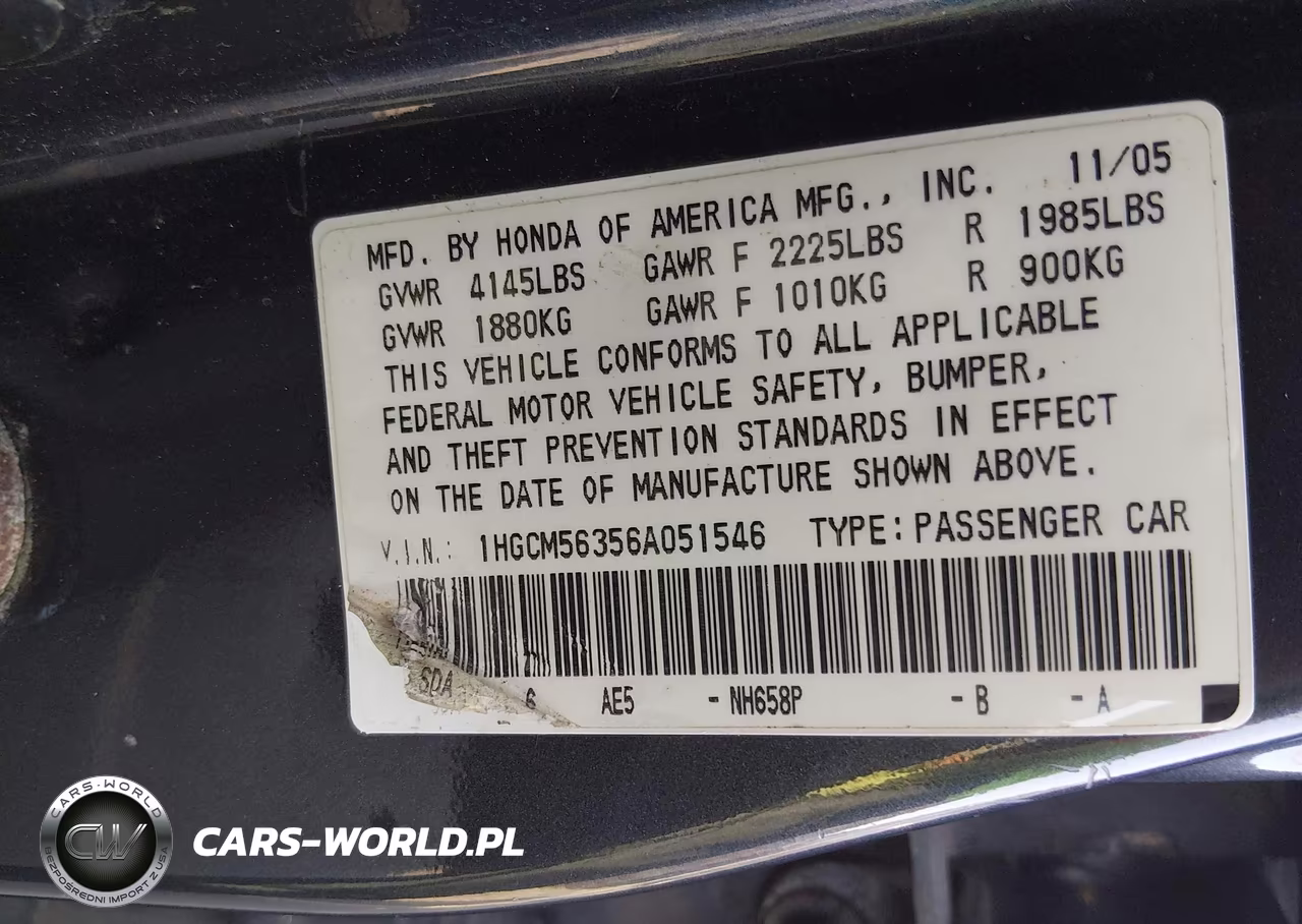 2006 Honda Accord 2.4 Se VIN:1HGCM56356A051546 - 9