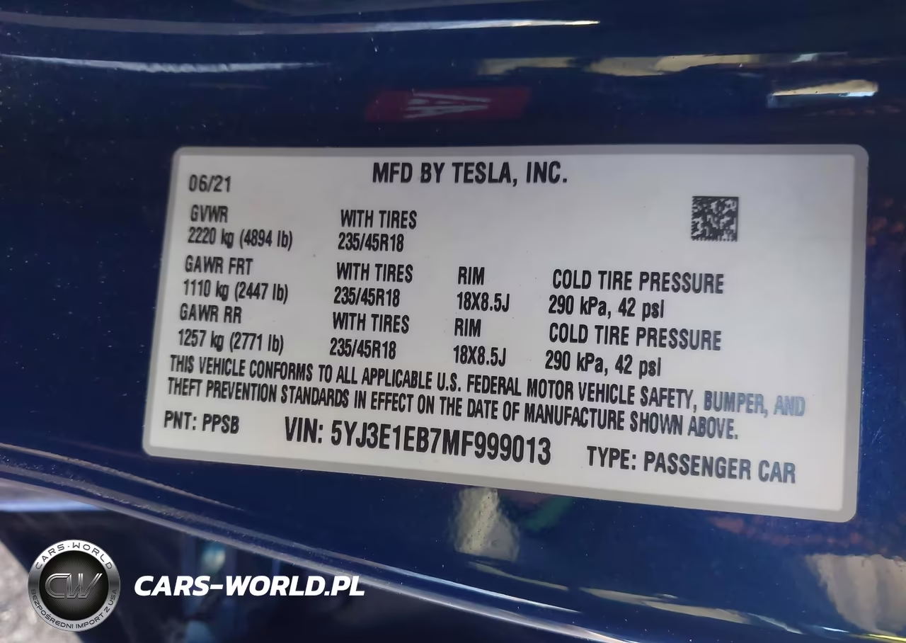 2021 Tesla Model 3 Long Range Dual Motor All-Wheel Drive VIN:5YJ3E1EB7MF999013 - 9
