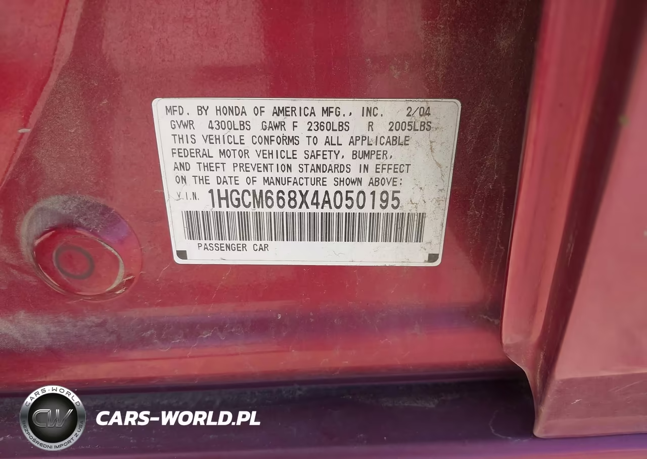 2004 Honda Accord 3.0 Ex VIN:1HGCM668X4A050195 - 9