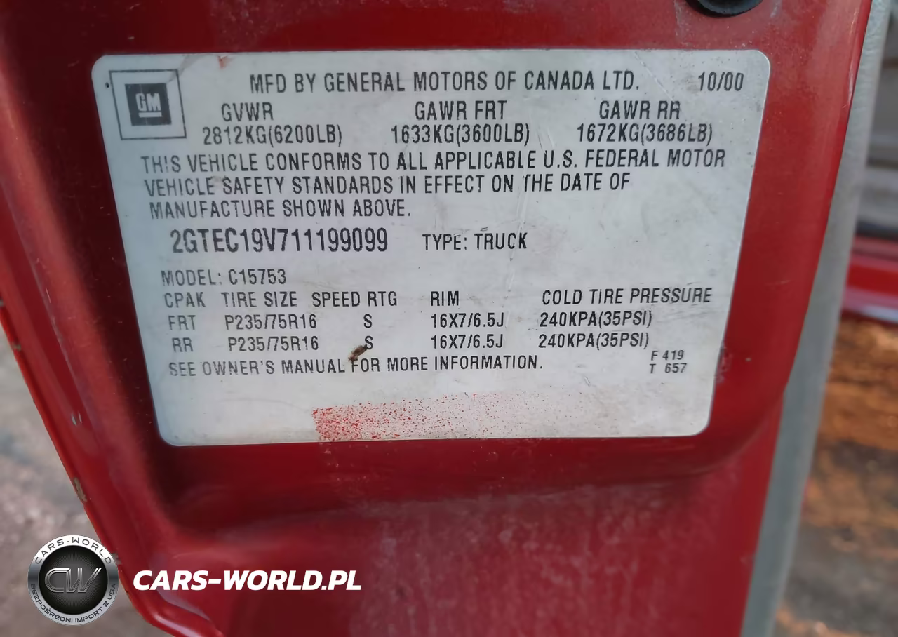 2001 GMC Sierra 1500 Sle VIN:2GTEC19V711199099 - 9