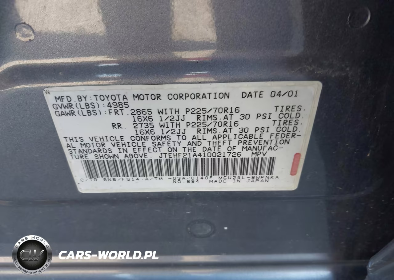 2001 Toyota Highlander V6 VIN:JTEHF21A410021726 - 9