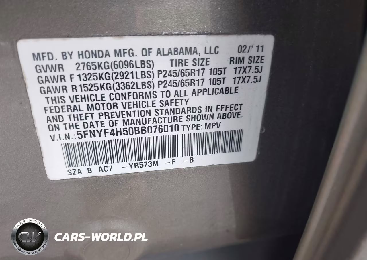 2011 Honda Pilot Ex-L VIN:5FNYF4H50BB076010 - 9
