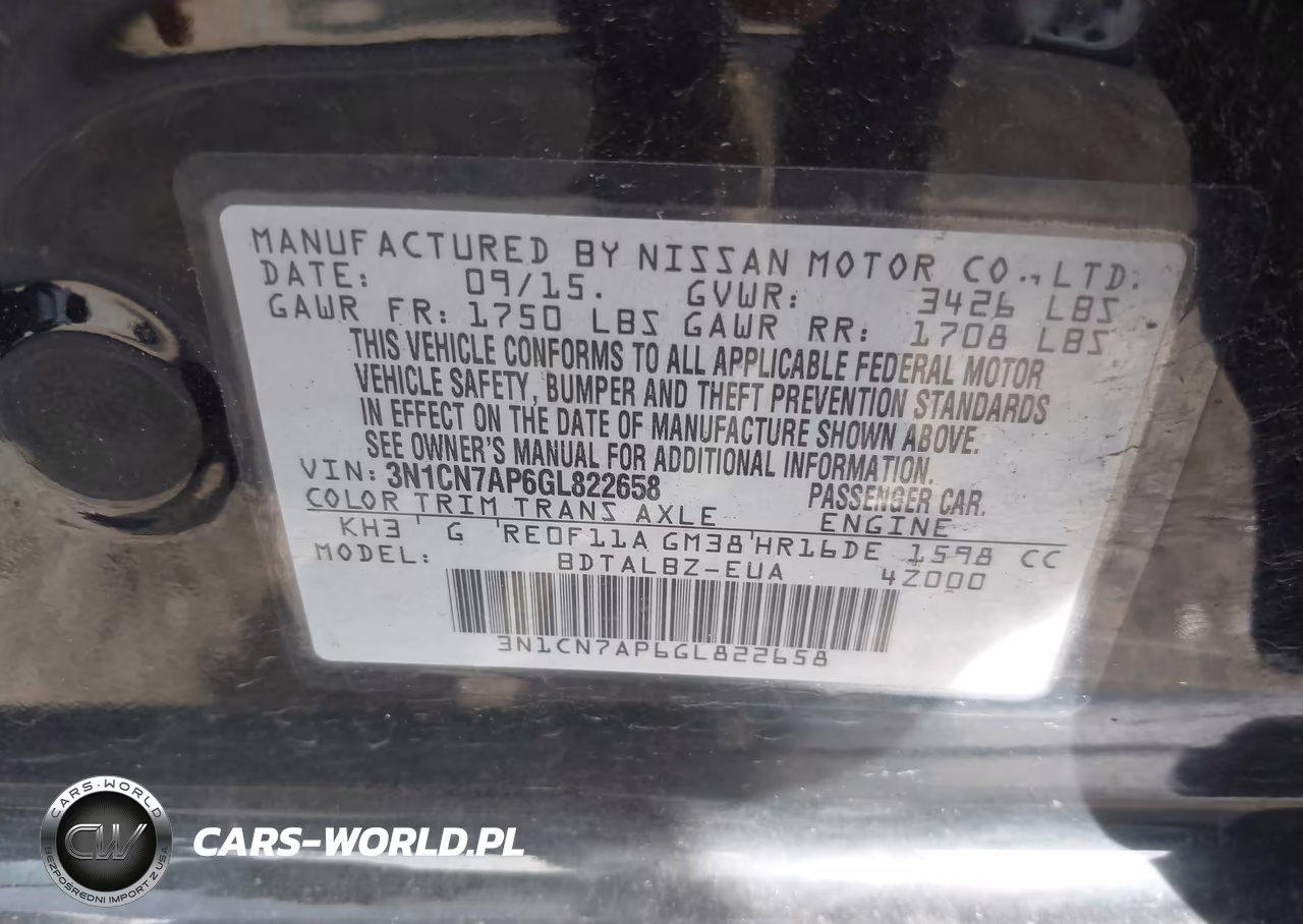 2016 Nissan Versa 1.6 Sv VIN:3N1CN7AP6GL822658 - 9