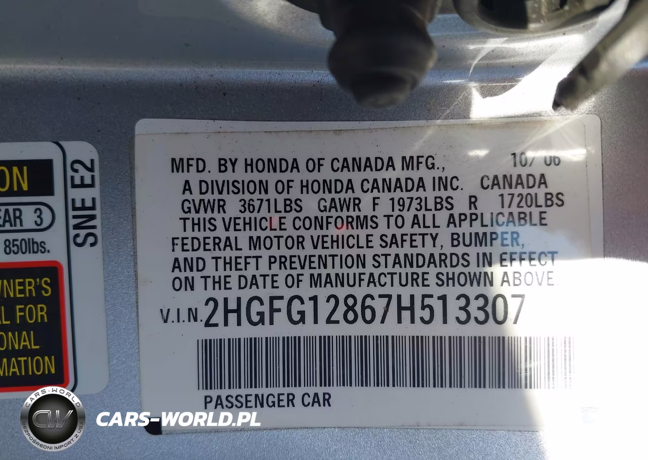 2007 Honda Civic Ex VIN:2HGFG12867H513307 - 9