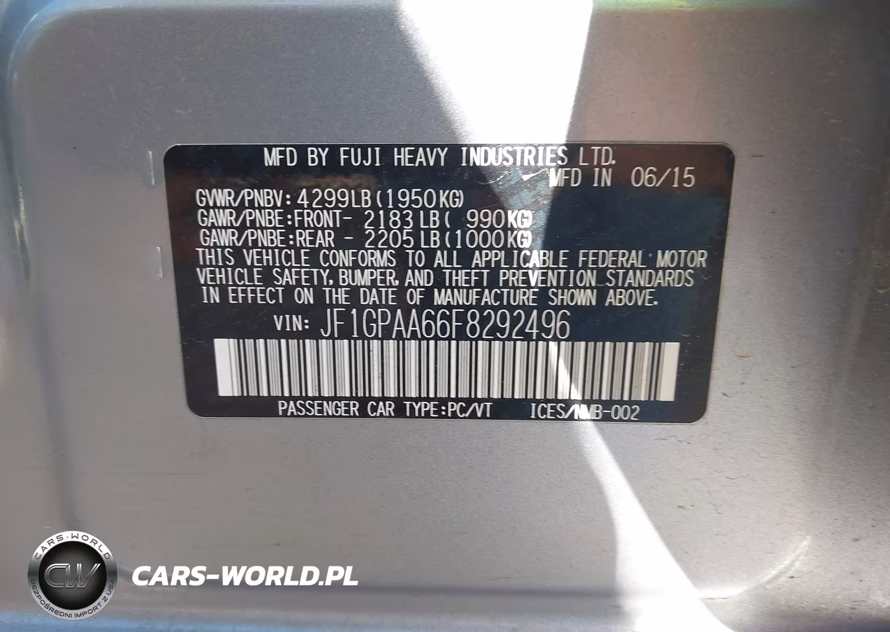 2015 Subaru Impreza 2.0I VIN:JF1GPAA66F8292496 - 9