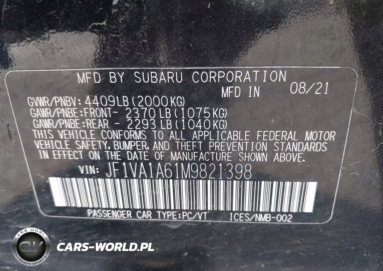 2021 Subaru Wrx VIN:JF1VA1A61M9821398 - 9