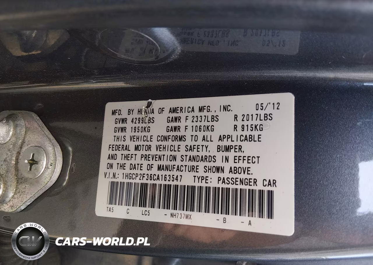2012 Honda Accord 2.4 Lx VIN:1HGCP2F36CA163547 - 9