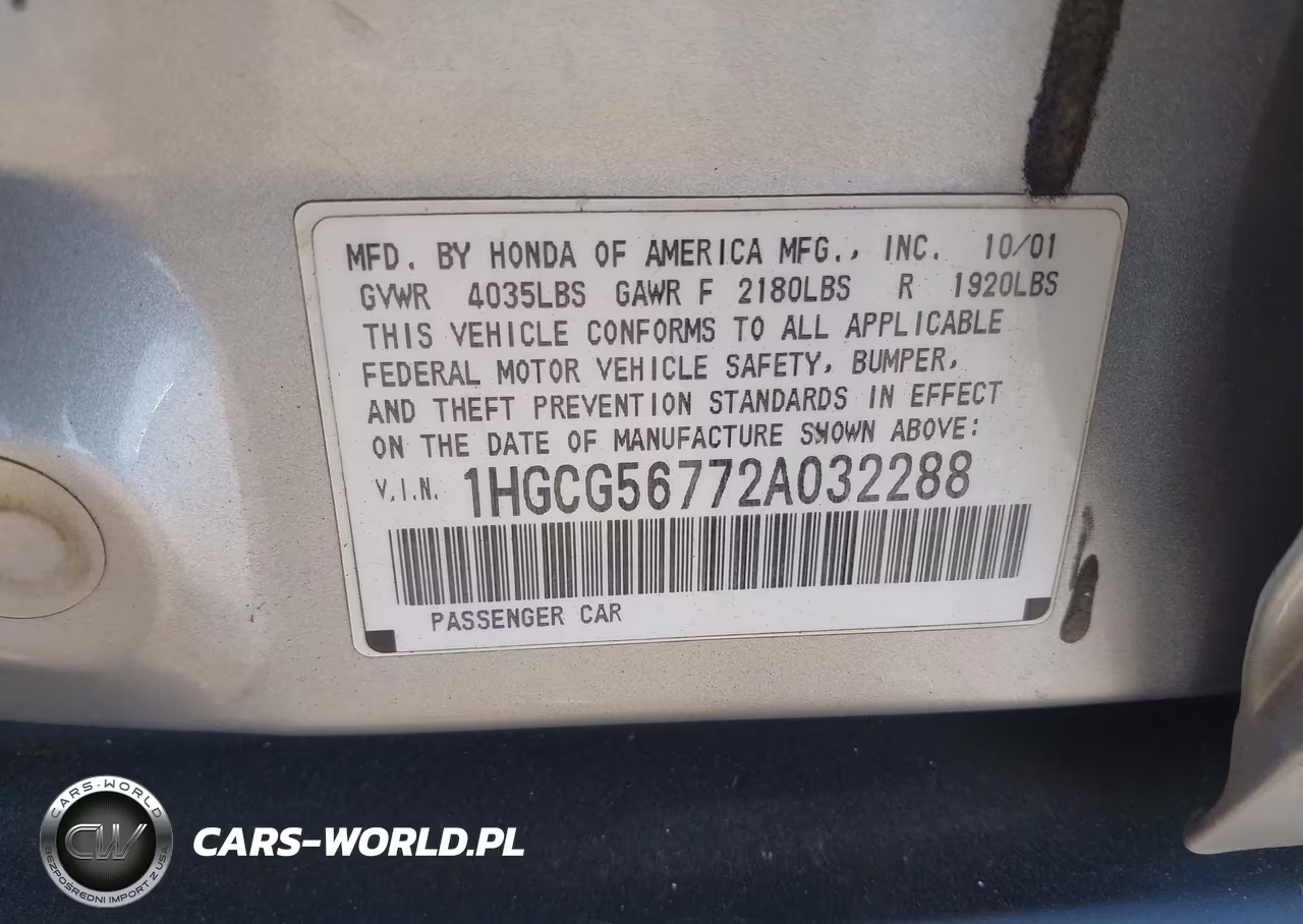 2002 Honda Accord 2.3 Se VIN:1HGCG56772A032288 - 9