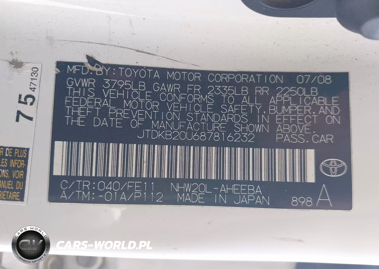 2008 Toyota Prius VIN:JTDKB20U687816232 - 9