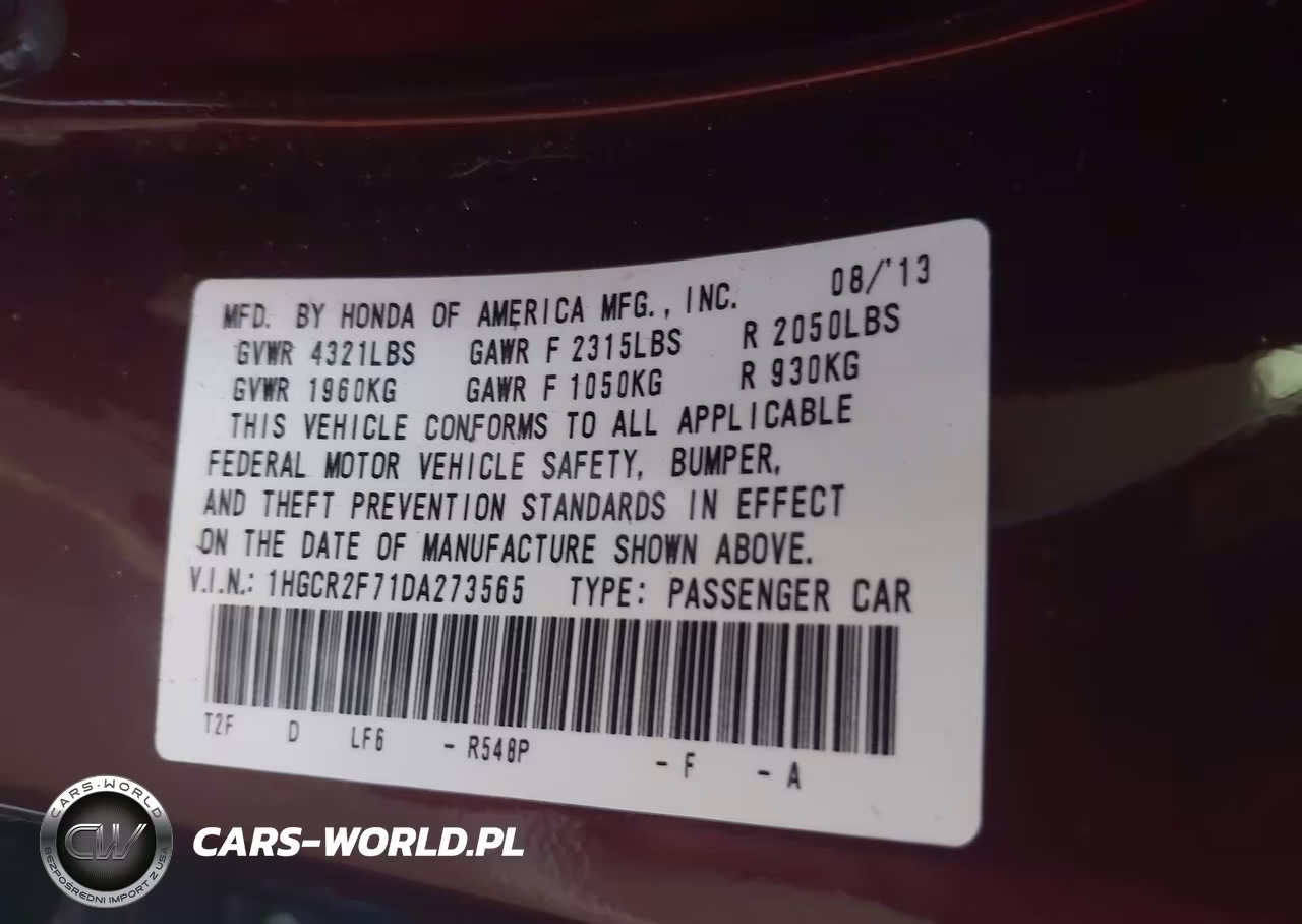 2013 Honda Accord Ex VIN:1HGCR2F71DA273565 - 9