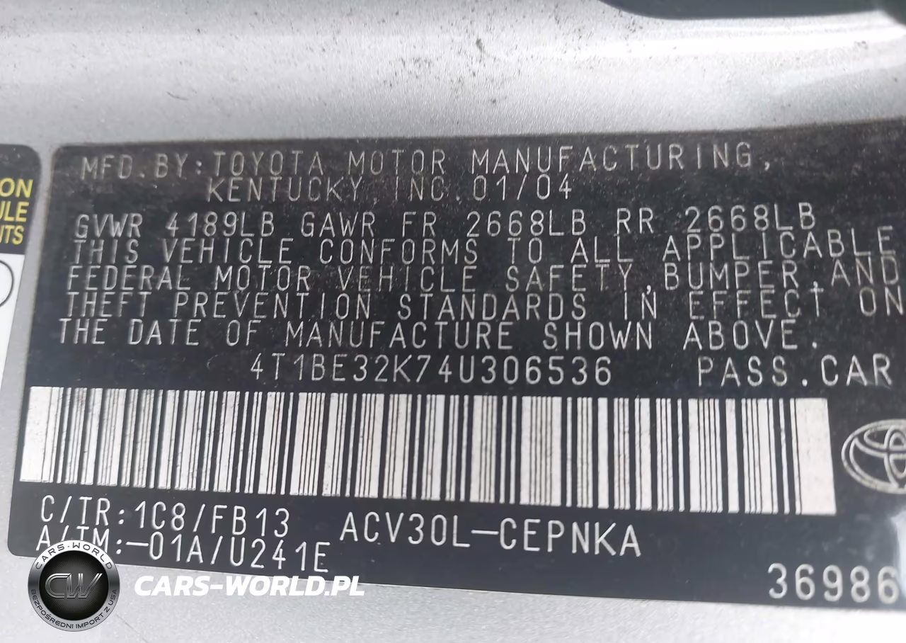 2004 Toyota Camry Le VIN:4T1BE32K74U306536 - 9