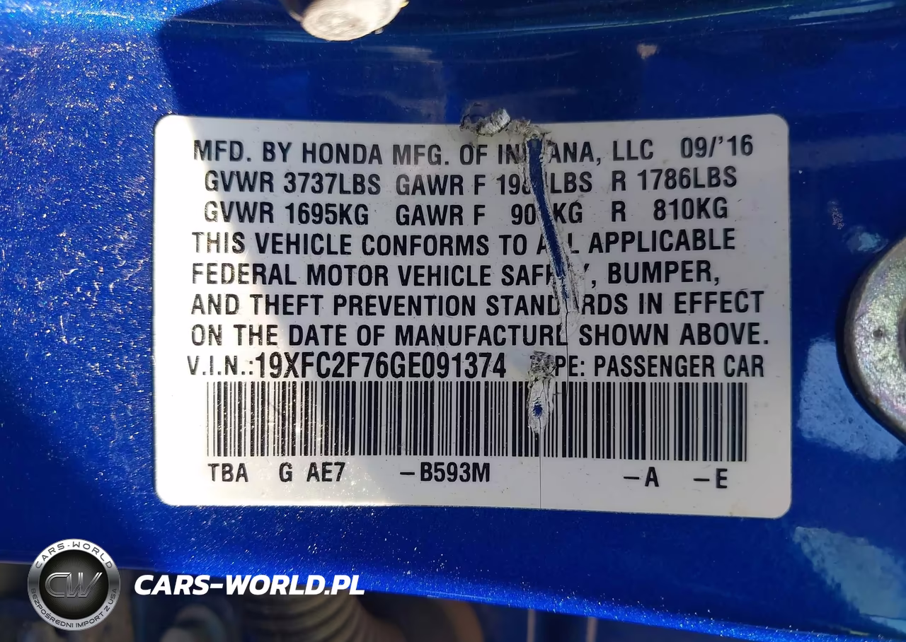 2016 Honda Civic Ex VIN:19XFC2F76GE091374 - 9