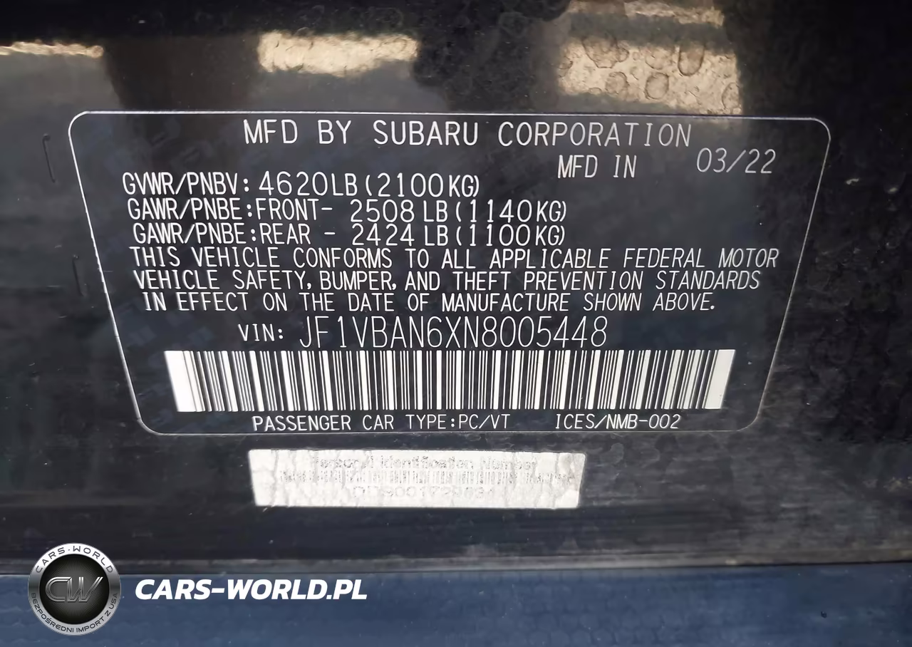 2022 Subaru Wrx Limited VIN:JF1VBAN6XN8005448 - 9