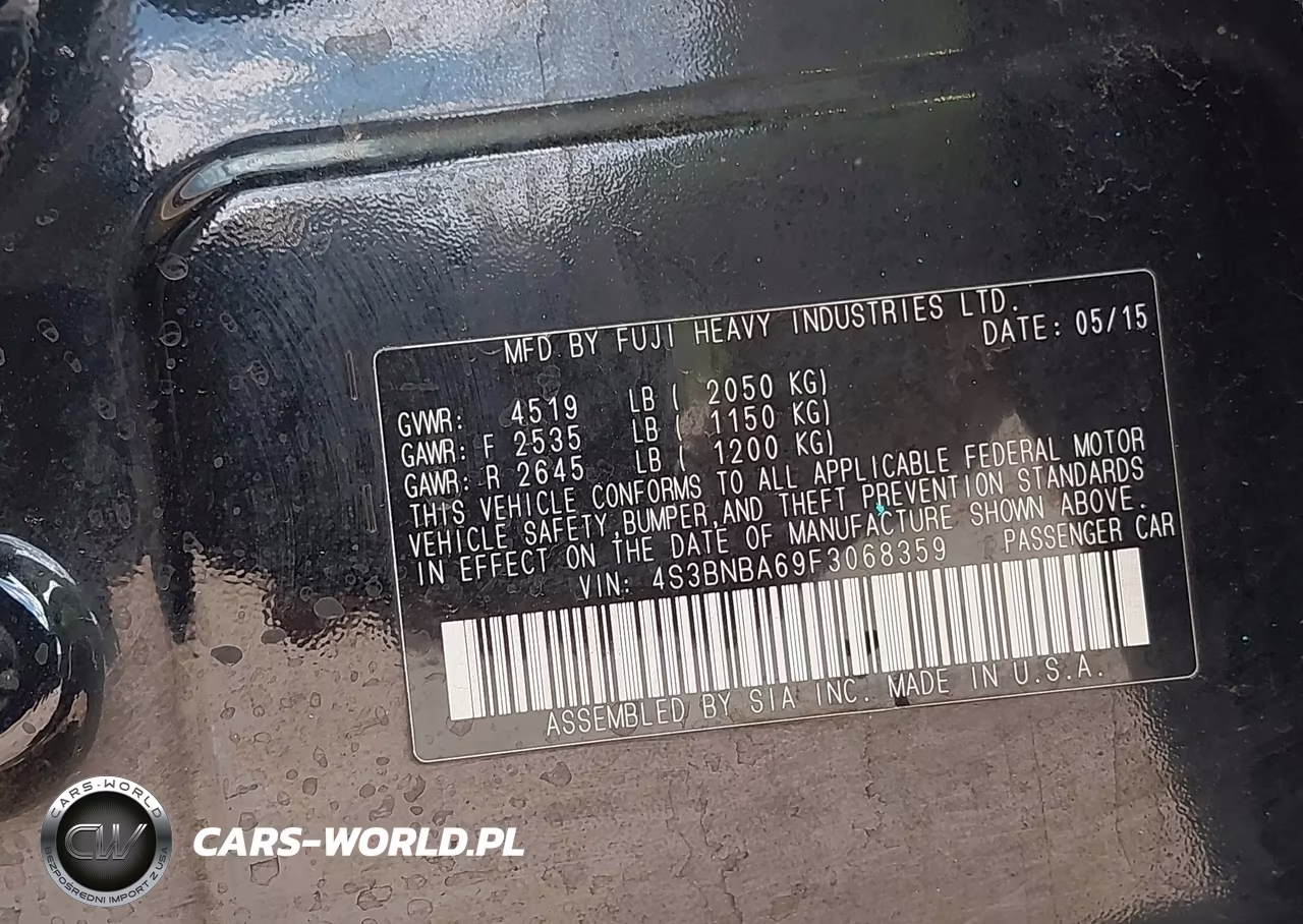 2015 Subaru Legacy 2.5I VIN:4S3BNBA69F3068359 - 9