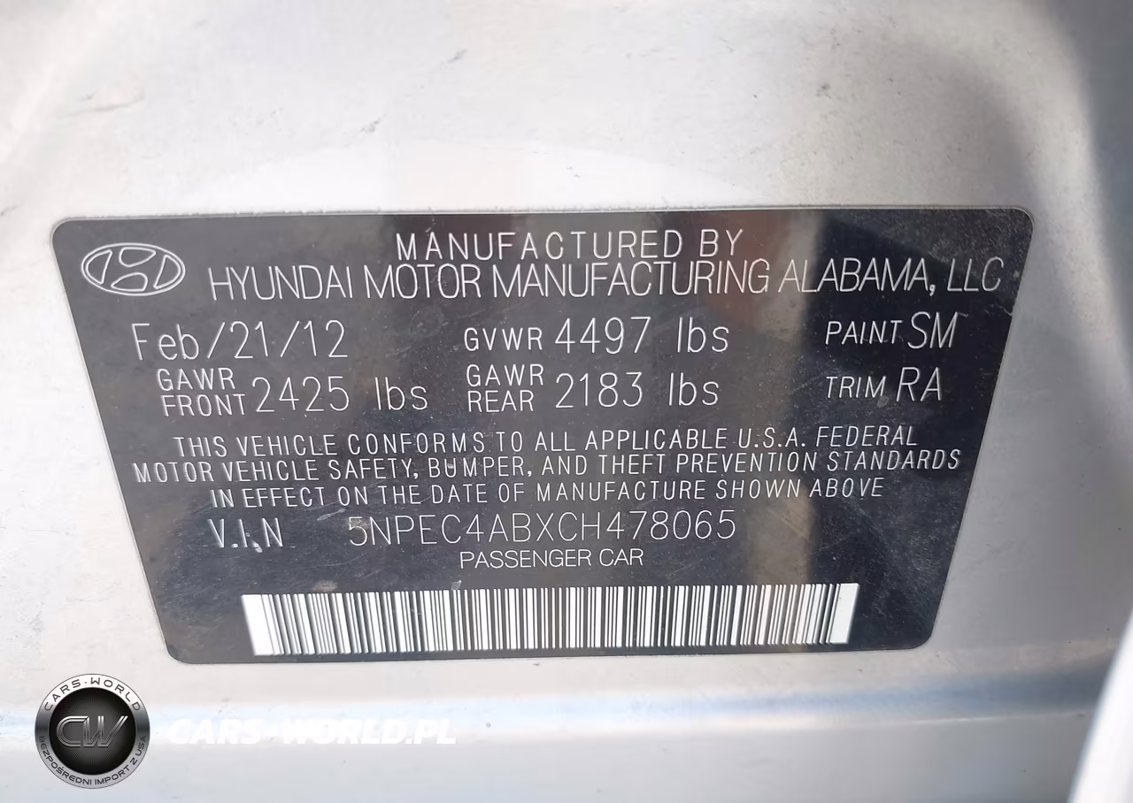 2012 Hyundai Sonata Se 2.0T VIN:5NPEC4ABXCH478065 - 9