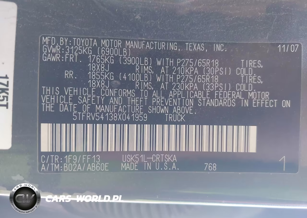 2008 Toyota Tundra Sr5 5.7L V8 VIN:5TFRV54138X041959 - 9