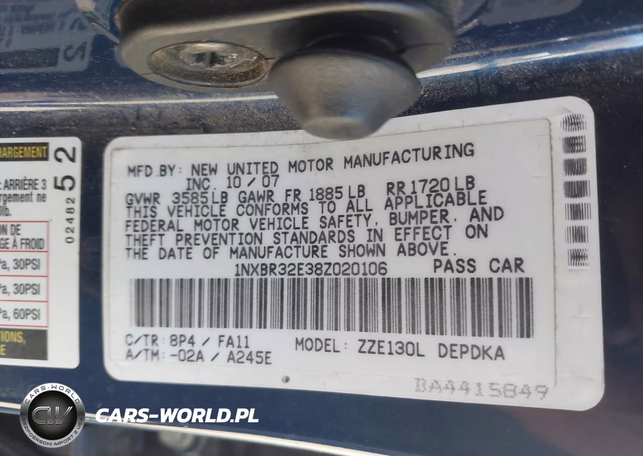 2008 Toyota Corolla Ce VIN:1NXBR32E38Z020106 - 9