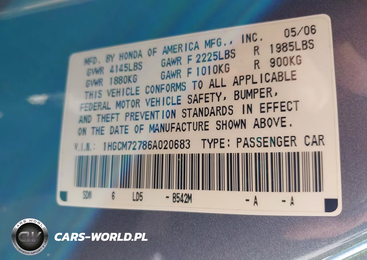 2006 Honda Accord 2.4 Ex VIN:1HGCM72786A020683 - 9