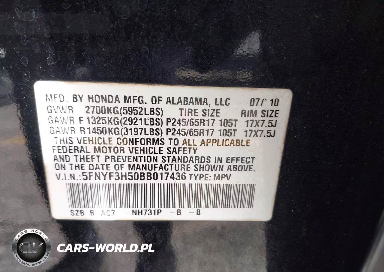 2011 Honda Pilot Ex-L VIN:5FNYF3H50BB017436 - 9