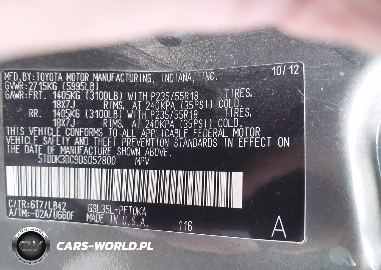 2013 Toyota Sienna Xle 7 Passenger VIN:5TDDK3DC9DS052800 - 9