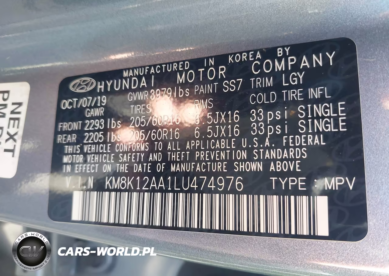 2020 Hyundai Kona Se VIN:KM8K12AA1LU474976 - 9