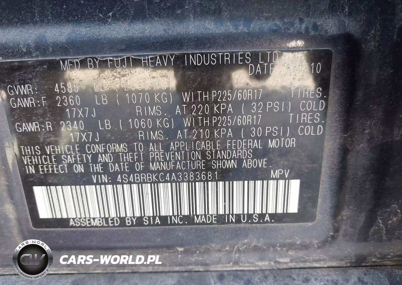 2010 Subaru Outback 2.5I Limited VIN:4S4BRBKC4A3383681 - 9