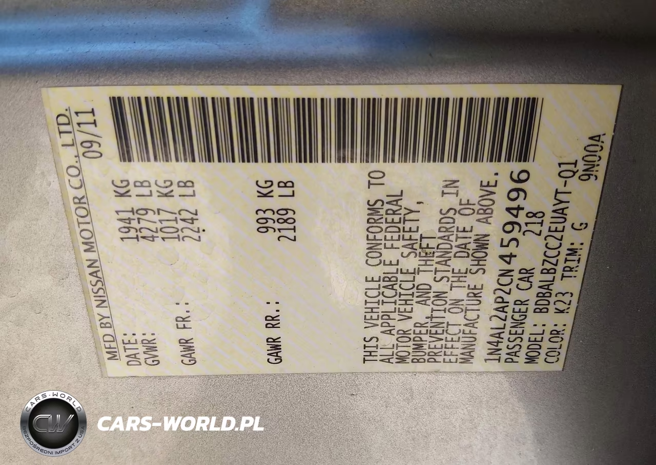 2012 Nissan Altima 2.5 S VIN:1N4AL2AP2CN459496 - 9