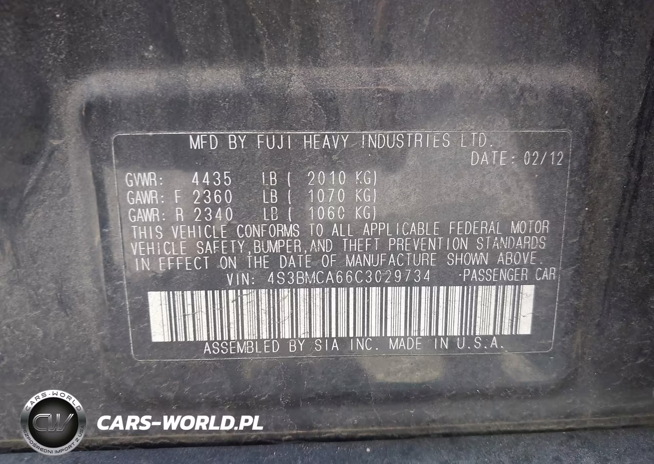 2012 Subaru Legacy 2.5I VIN:4S3BMCA66C3029734 - 9