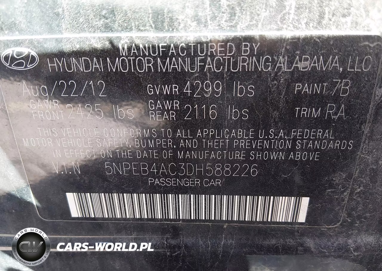2013 Hyundai Sonata Gls VIN:5NPEB4AC3DH588226 - 9