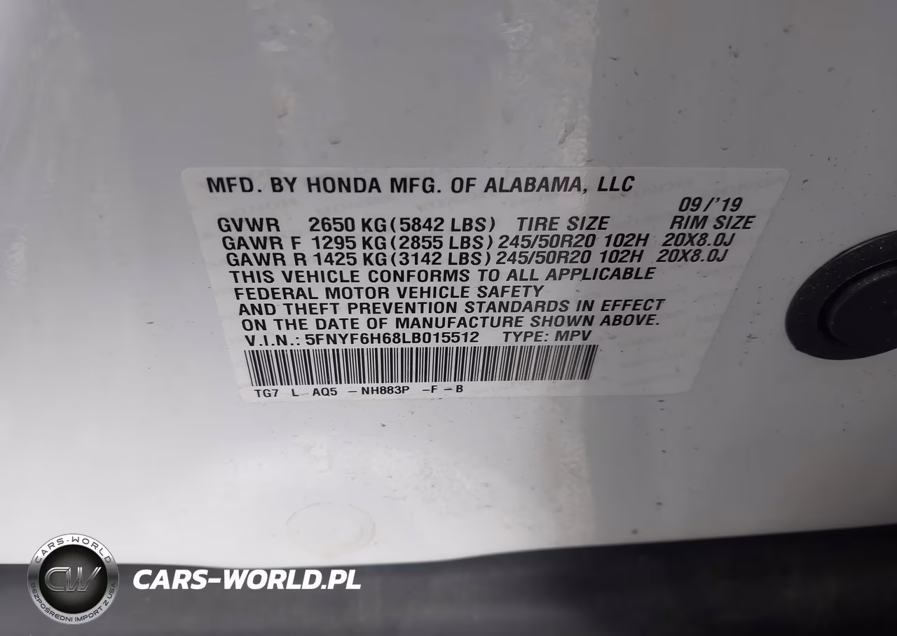 2020 Honda Pilot Touring VIN:5FNYF6H68LB015512 - 9