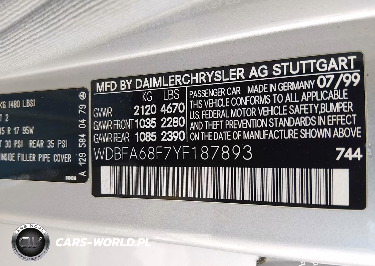 2000 Mercedes-Benz Sl 500 VIN:WDBFA68F7YF187893 - 9