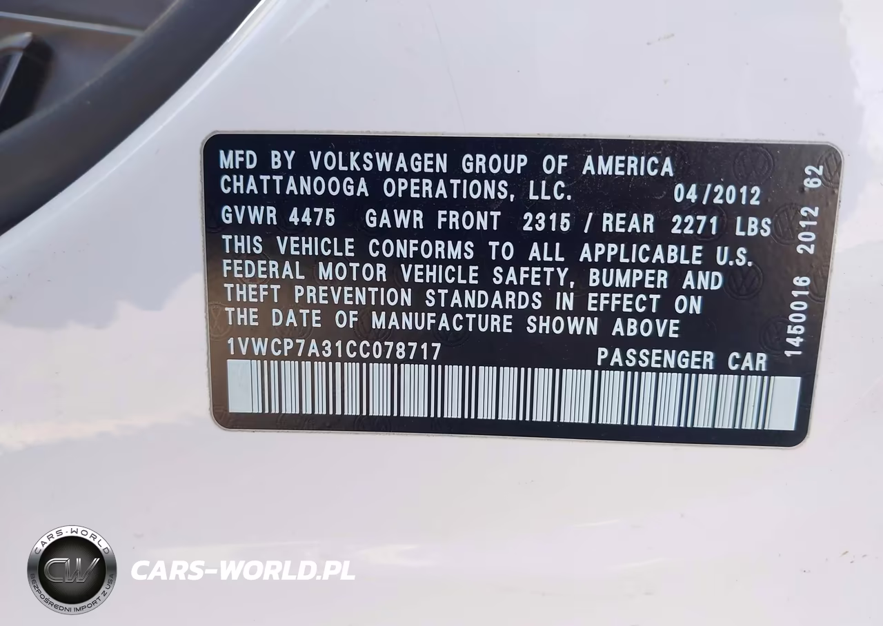 2012 Volkswagen Passat 2.5L Sel Premium VIN:1VWCP7A31CC078717 - 9
