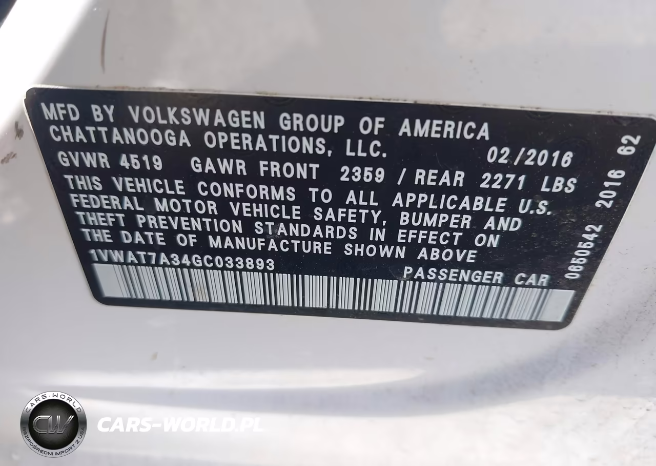2016 Volkswagen Passat 1.8T S VIN:1VWAT7A34GC033893 - 9