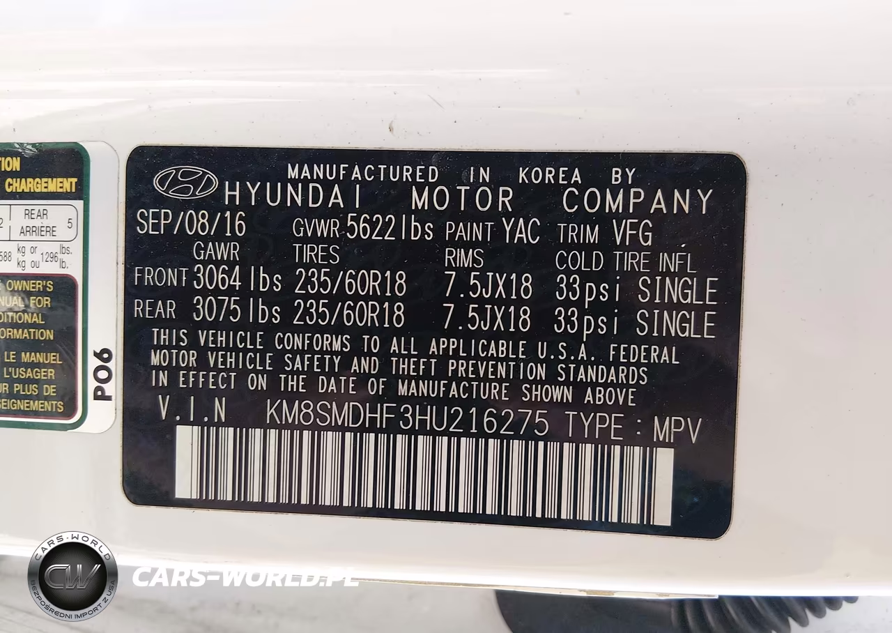 2017 Hyundai Santa Fe Se VIN:KM8SMDHF3HU216275 - 9