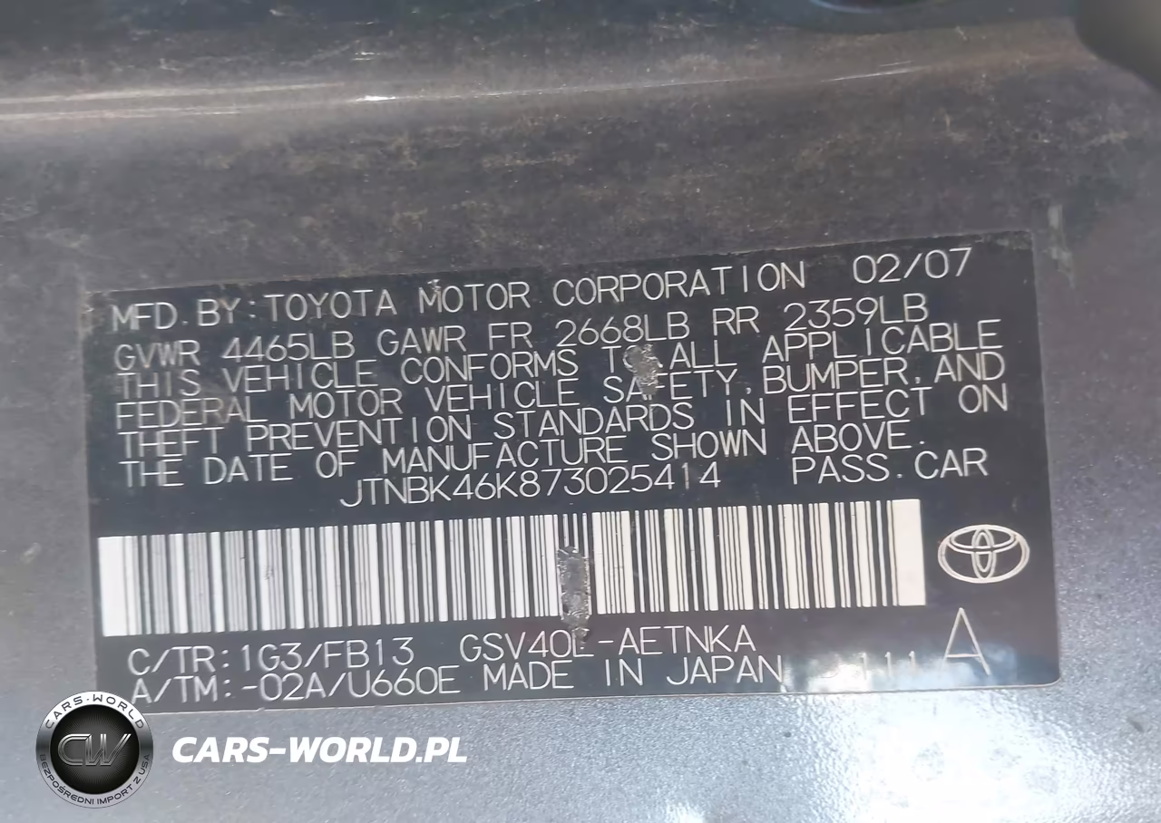 2007 Toyota Camry Le V6 VIN:JTNBK46K873025414 - 9