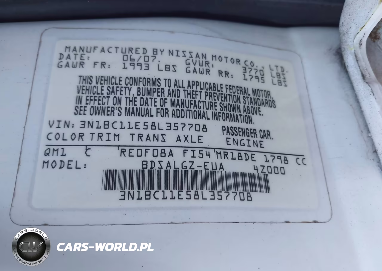 2008 Nissan Versa 1.8Sl VIN:3N1BC11E58L357708 - 9