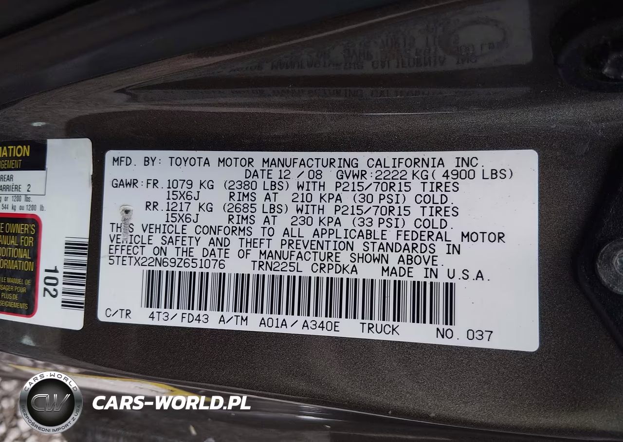 2009 Toyota Tacoma VIN:5TETX22N69Z651076 - 9