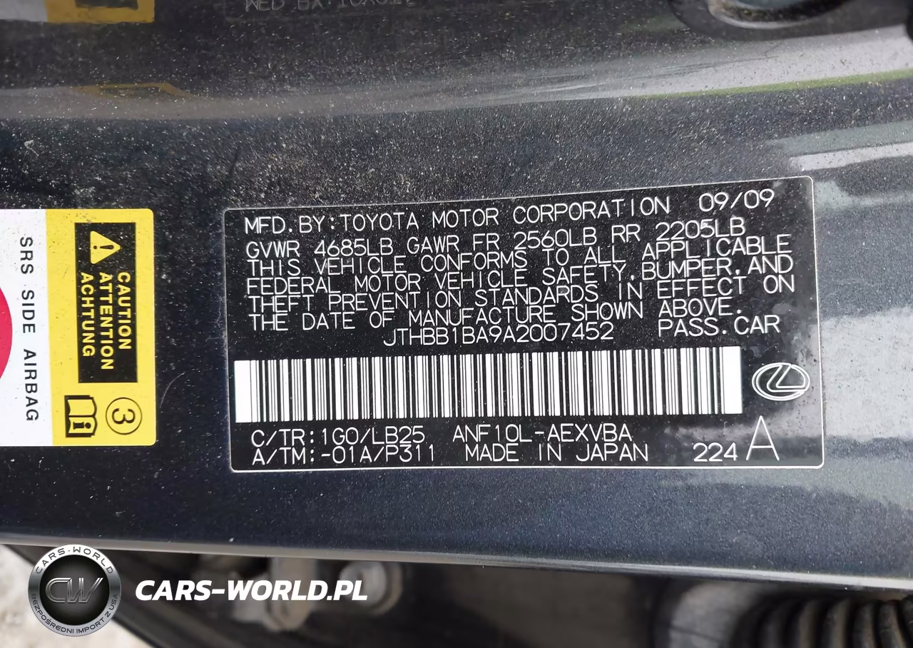 2010 Lexus Hs 250H VIN:JTHBB1BA9A2007452 - 9