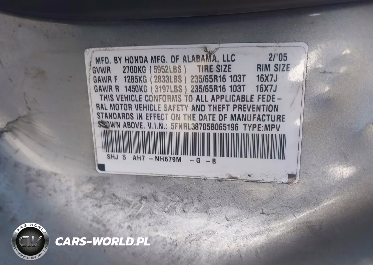 2005 Honda Odyssey Ex-L VIN:5FNRL38705B065196 - 9
