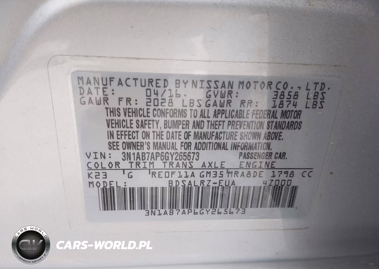2016 Nissan Sentra Sr VIN:3N1AB7AP6GY265673 - 9