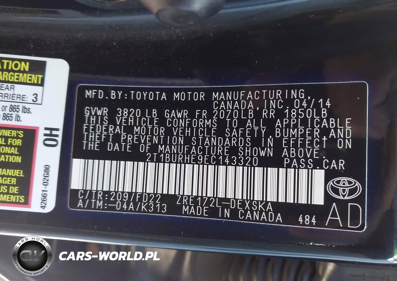 2014 Toyota Corolla S Plus VIN:2T1BURHE9EC143320 - 9