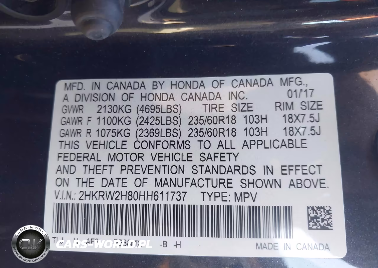 2017 Honda Cr-V Ex-L-Ex-L Navi VIN:2HKRW2H80HH611737 - 9