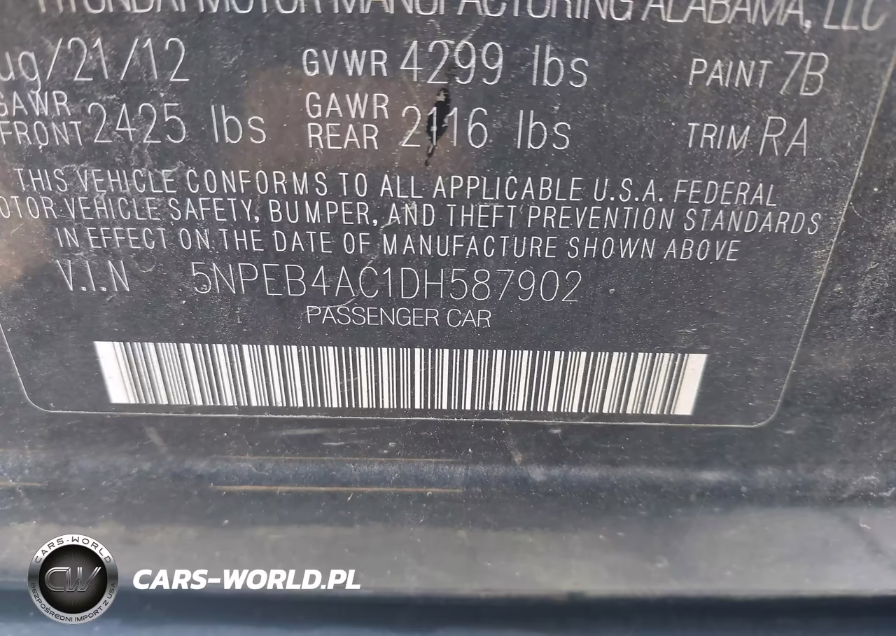 2013 Hyundai Sonata Gls VIN:5NPEB4AC1DH587902 - 9