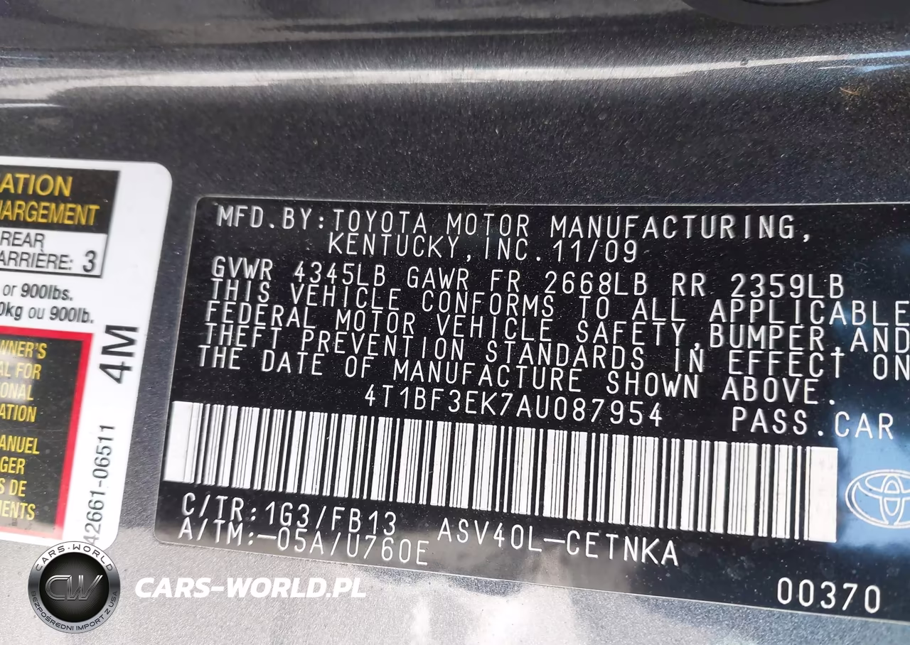 2010 Toyota Camry Le VIN:4T1BF3EK7AU087954 - 9