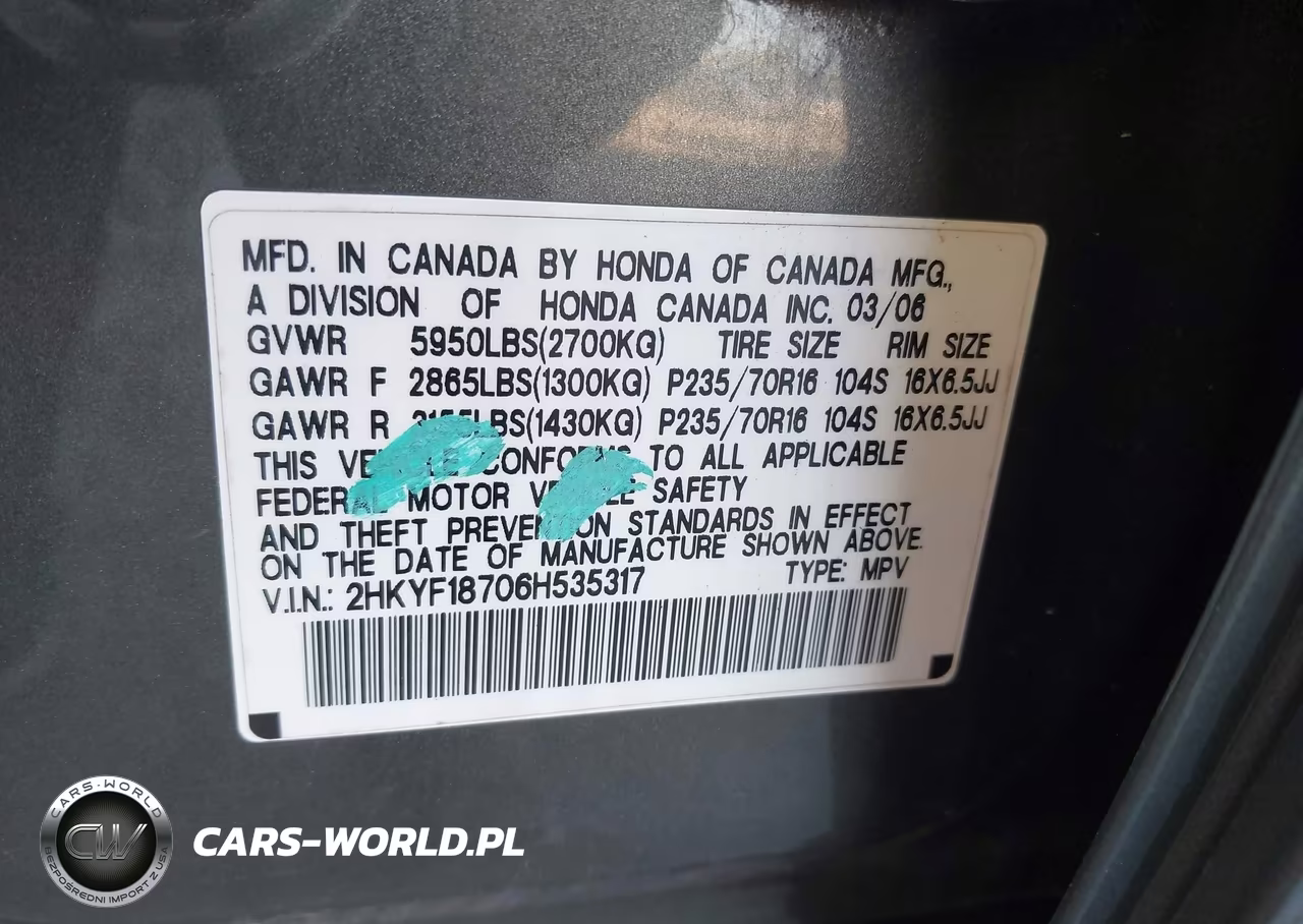 2006 Honda Pilot Ex-L VIN:2HKYF18706H535317 - 9