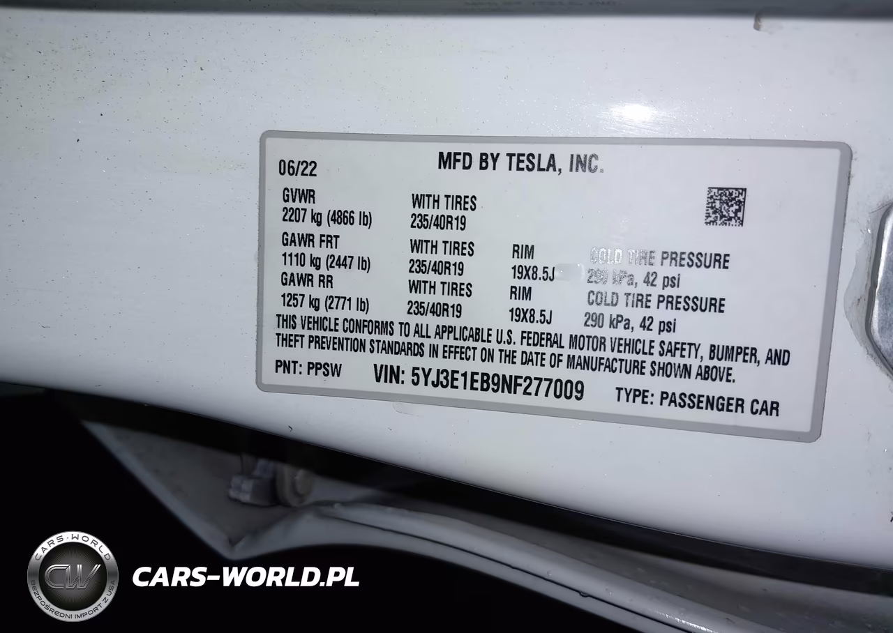 2022 Tesla Model 3 Long Range Dual Motor All-Wheel Drive VIN:5YJ3E1EB9NF277009 - 9