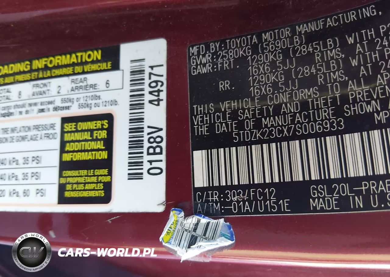 2007 Toyota Sienna Le VIN:5TDZK23CX7S006933 - 12