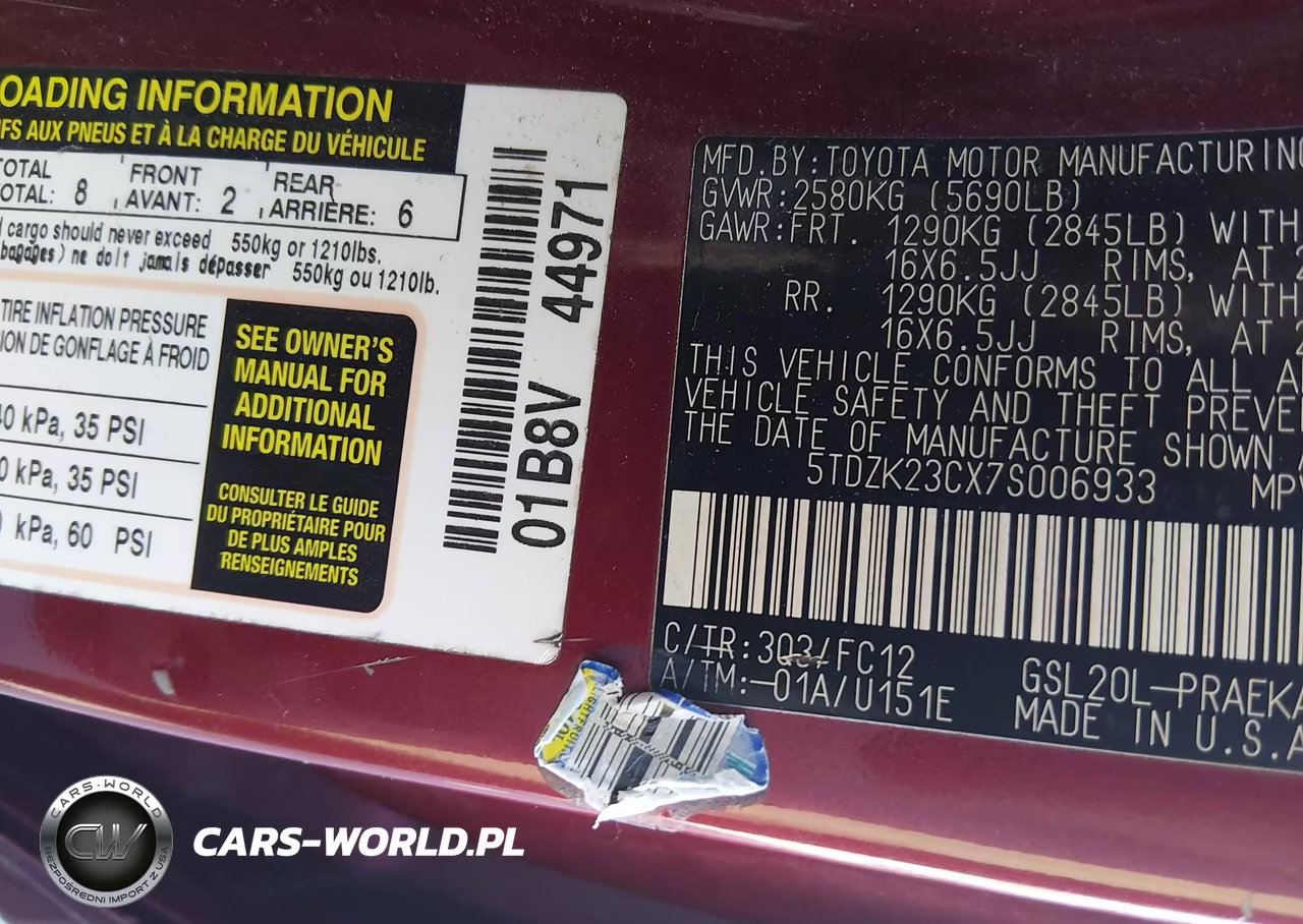2007 Toyota Sienna Le VIN:5TDZK23CX7S006933 - 9