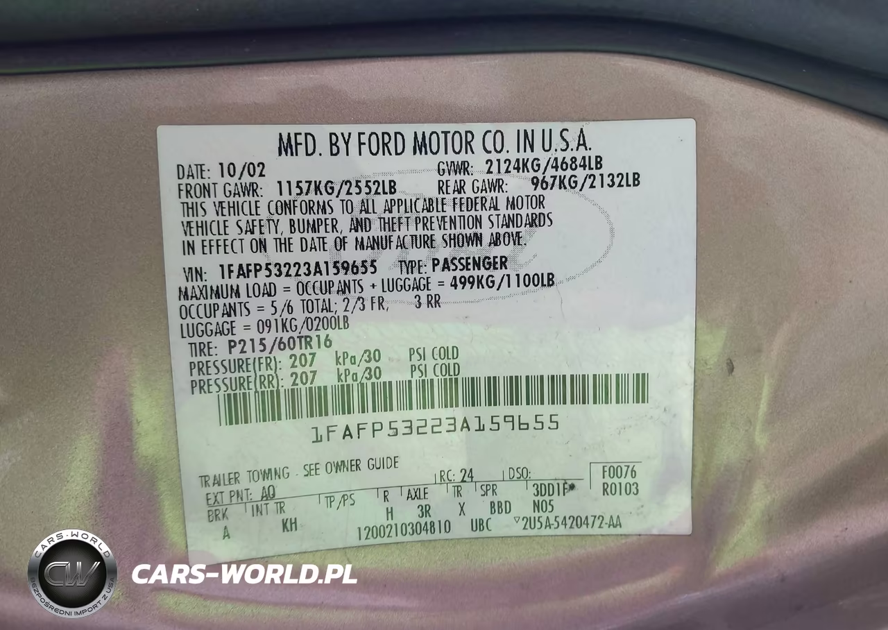 2003 Ford Taurus Se VIN:1FAFP53223A159655 - 9