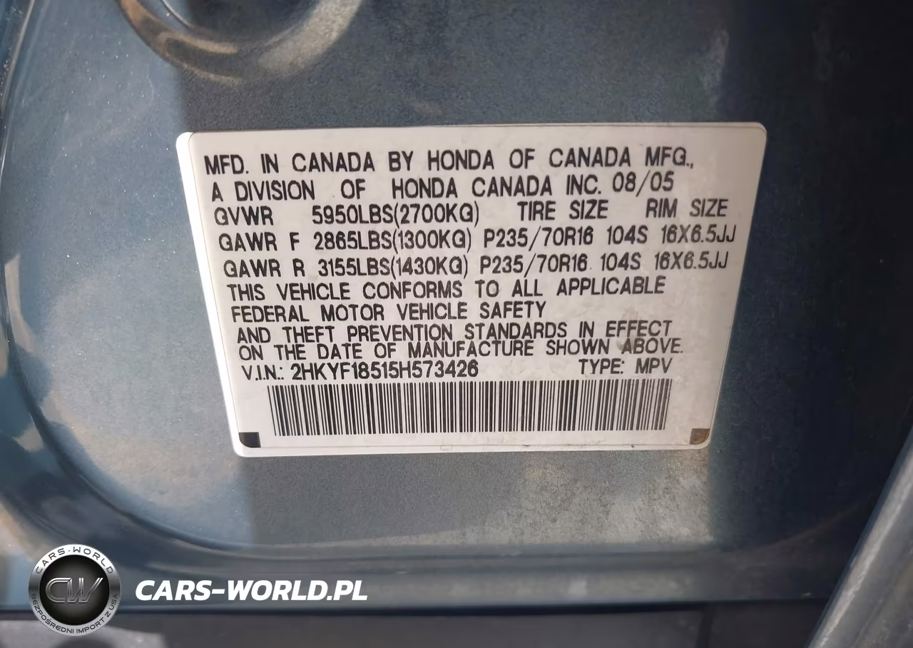 2005 Honda Pilot Ex-L VIN:2HKYF18515H573426 - 9